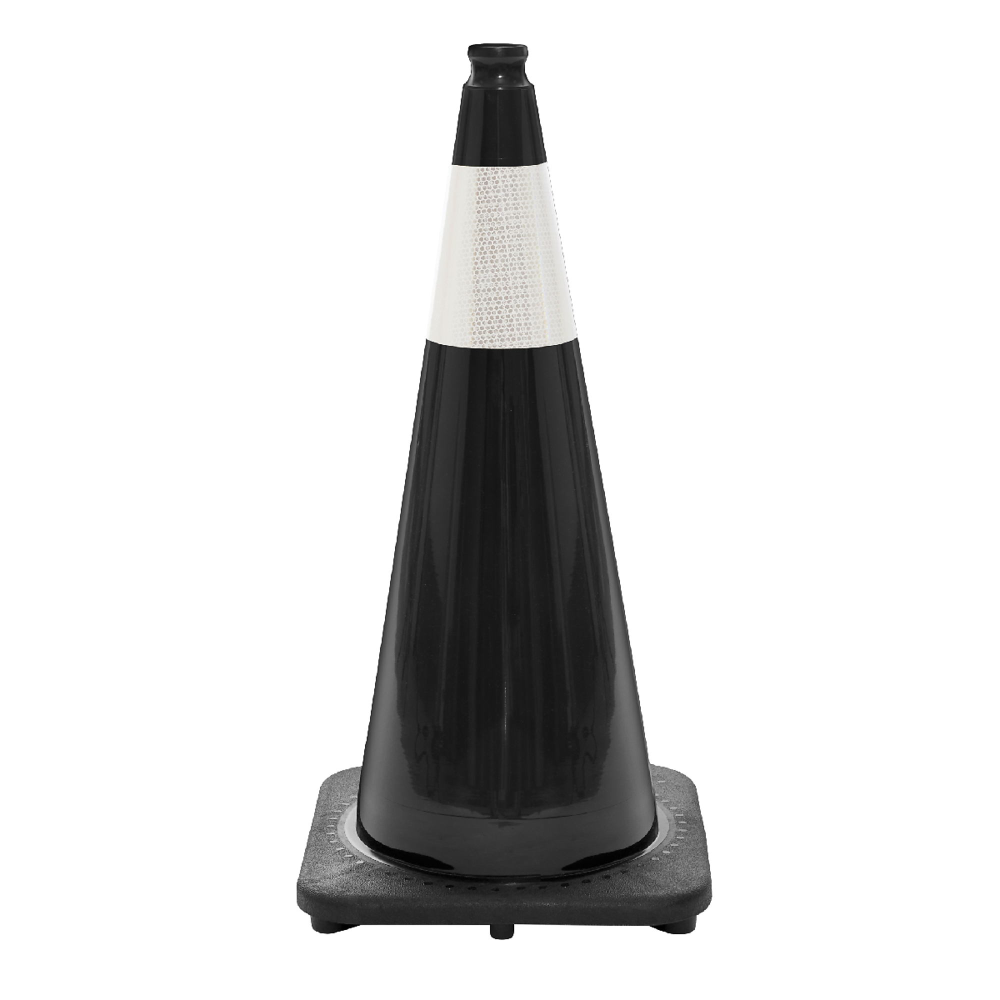 JBC REVOLUTION SERIES 28" Wide Body 7 Lb. Black Traffic Cone With Black Base, Includes 6" Upper Reflective Collar, Model # RS70032C-BLK+6